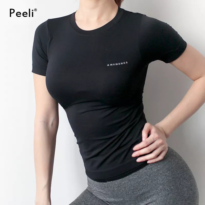 Peeli Women Yoga Top Seamless Sport T Shirts Fitness Clothes Short