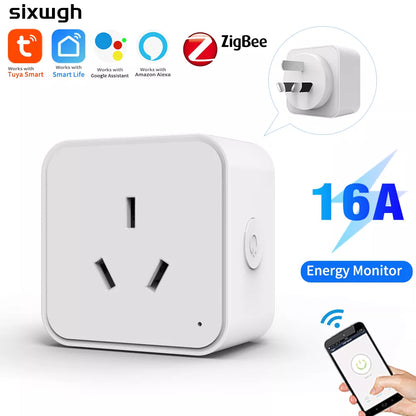 SIXWGH Zigbee Smart Socket AU Plug Adapter Tuya Smart Life App Wireless Control Timing Power Monitoring Function Aleax Outlet