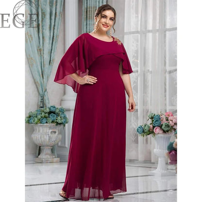 Plus Size Evening Party Prom Long Turkey Dubai Clothing Women's Plus Size Mesh A-Line Sequin Embroidery Evening Dress