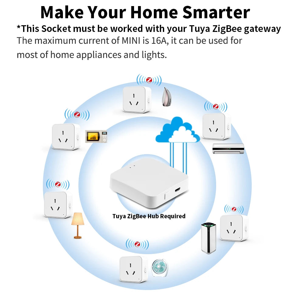 SIXWGH Zigbee Smart Socket AU Plug Adapter Tuya Smart Life App Wireless Control Timing Power Monitoring Function Aleax Outlet