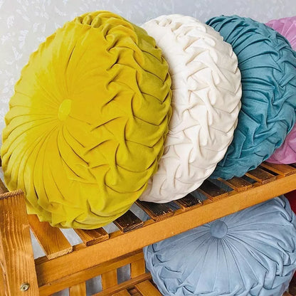 Inyahome Throw Pillow for Couch Decorative 3D Pumpkin Vehicle Wheel Round Velvet Cushion for Sofa Bed Chair Floor Coussin Canapé