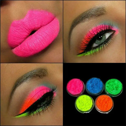 6 Colors Fluorescent Neon Powder Eyeshadow Glitter Matte Shimmer Glow In Dark Eye Shadow Matte Cosmetics Beauty Makeup Nails