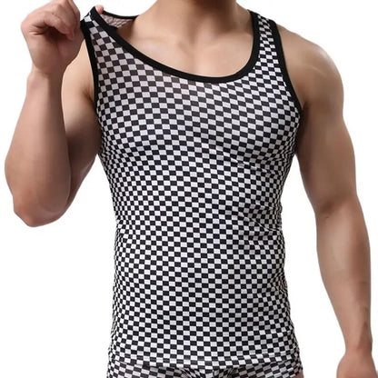 CLEVER-MENMODE Men's Workout Slim Tank Top Fit Casual Plaid Bodybuilding Shirt Muscle Sweatshirt Vest Jogger Sleeveless Tops Tee