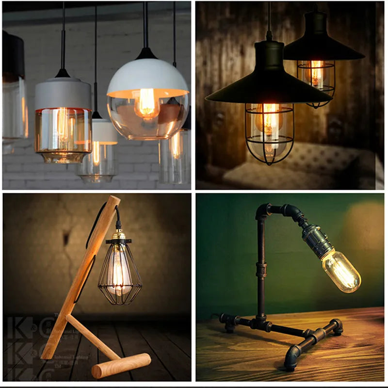 Vintage Edison Bulb E27 ST64 T10 T45 G80 G95 40W Chandelier Pendant Lights 220V LED Lamp Incandescent Light Rope Lamp Holder E27