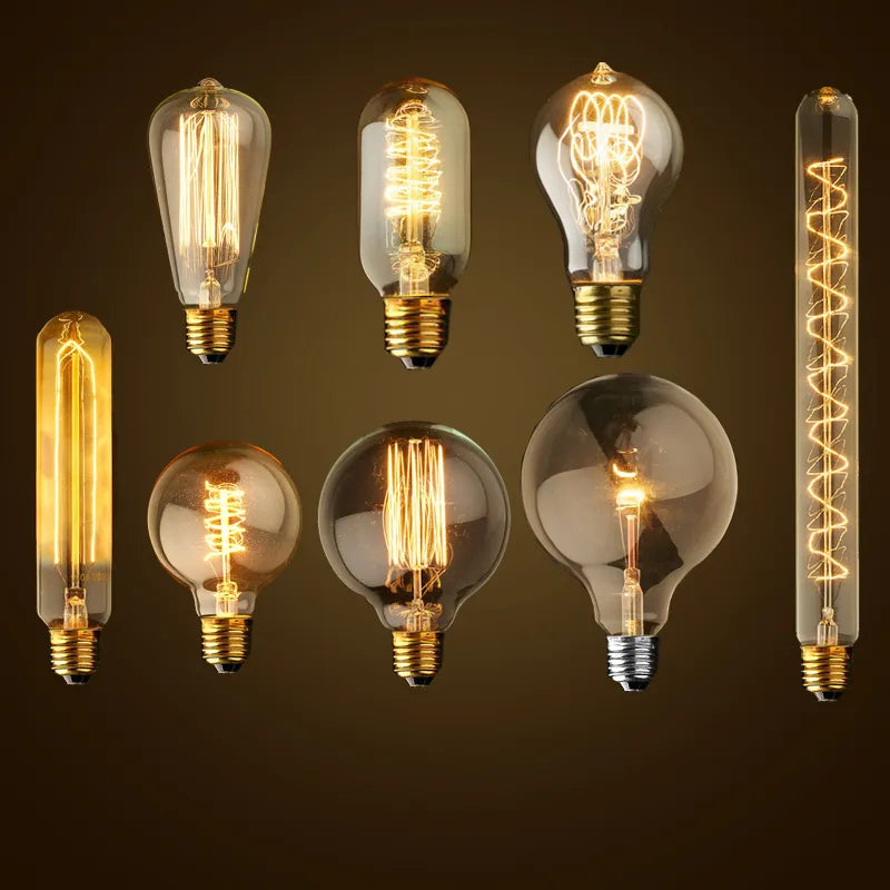 Vintage Edison Bulb E27 ST64 T10 T45 G80 G95 40W Chandelier Pendant Lights 220V LED Lamp Incandescent Light Rope Lamp Holder E27