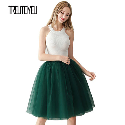 5 Layers 65cm Black Pleated Skirt Sexy Midi Tulle Skirt High Waist Full Lining Adult Tutu Korean Style Women Jupe Femme Faldas