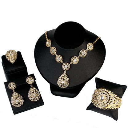Sunspicems Algeria Morocco Bridal Jewelry Sets For Women Crystal Wedding Bijoux Indian Gold Color Bangle Ring Earring Necklace