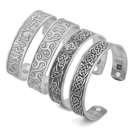 LIKGREAT Ancient Celtics Knot Symbol Bangles Silver Color Magnetic Cuff Viking Rune Bracelet Triskel Vintage Health Care Jewelry