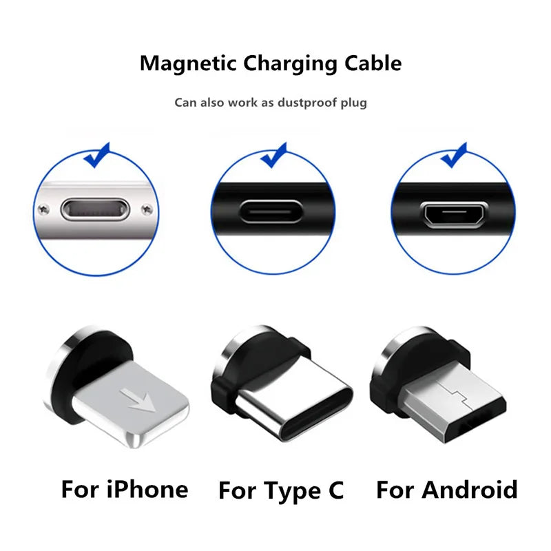 Magnetic Cable Micro USB Type C Magnetic Charge Charger Cable for iPhone Huawei Samsung Android Mobile Phone 1m 2m cable