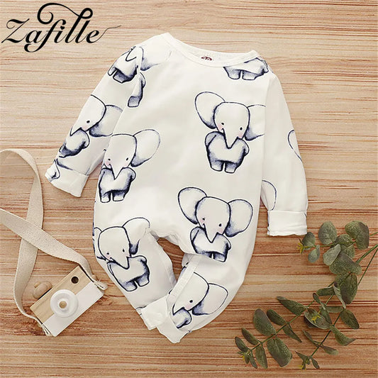 ZAFILLE Cartoon Elephant Baby Romper For Newborns Sleepwear Long Sleeve Kids Boys Crawlers Spring Children's Overalls Boys Wear