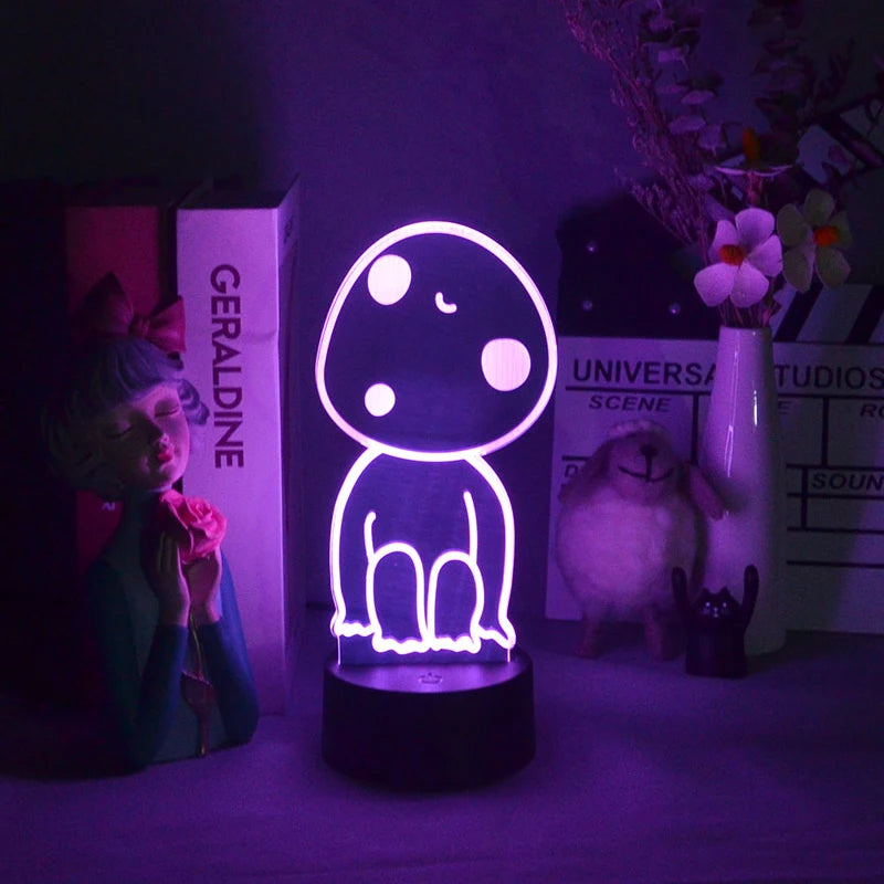 Anime Princess Mononoke Hime Figure Kodama 3D Lamps LED Neon Night Lights Lovely Gifts RGB Bedroom Bedside Table Desk Decoration