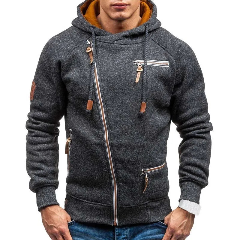 New Hoodie Men 2023 Spring Casual Solid Long Sleeve Mens Hoodies Sweatshirts Slim Zipper Hoody Sweatshirt Men Hooded Streetwear