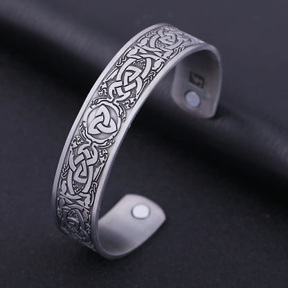 LIKGREAT Ancient Celtics Knot Symbol Bangles Silver Color Magnetic Cuff Viking Rune Bracelet Triskel Vintage Health Care Jewelry