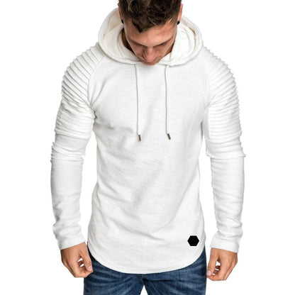 New Trendy Mens Hoodies Solid Color Hooded Slim Sweatshirt Striped pleated raglan sleeves Male Streetwear Casual sweatshirt Coat