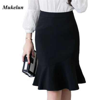 S-5XL 2023 Women Pencil Skirt Fashion OL Slim Bodycon Business Wear Ruffles Hem Mermaid Style Oversized Ladies Office Skirt