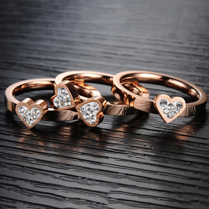New Fashion Jewelry Unique 3in1 Heart Rings For Women Surgical Steel Nickle Free CZ Cubic Zirconia Clover rings Hot Sell