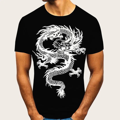 binyuxd New dragon Pure cotton Short Sleeves Hip hop Fashion Mens T-Shirt O-Neck Summer Personality Fashion men t-shirts Dragon