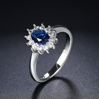 Lady Princess Diana Rings for Women Bridal Blue Crystal Wedding Engagement Promise Marriage Ring For Female Fashion Jewelry 076