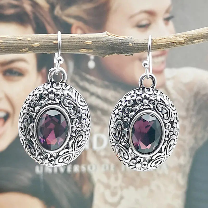 YWOSPX Vintage Purple Drop Earings Silver Dangel Earrings for Women Fashion Jewelry Wedding Statement Brincos Engagement Gifts