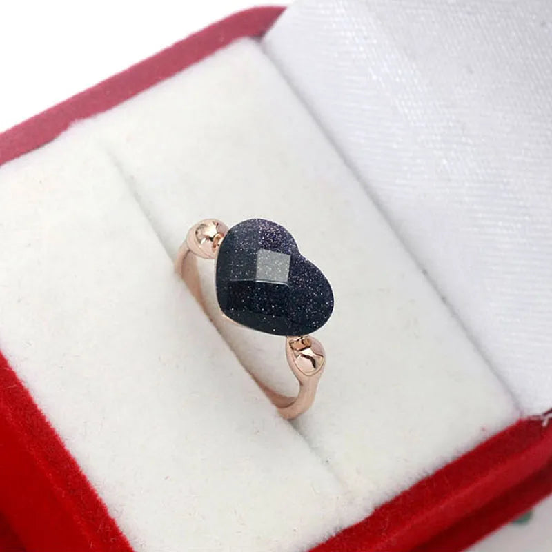 Rigant Crystal Rings Heart Shape Dropshipping Blue Sands Black Rose Gold Color Crystal  Jewelry Wholesale for Women Girl Gift