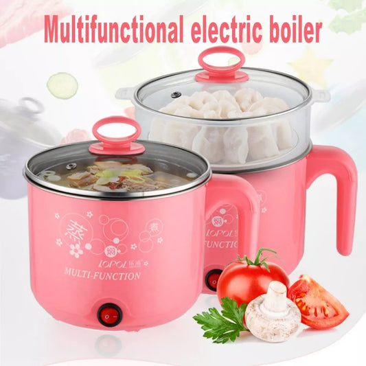 Cute 1.8L 450W Multifunction Electric Cooker Stainless Steel Steamer Hot Pot Noodles Pots Rice Cooker Steamed Eggs Pan Soup Pots