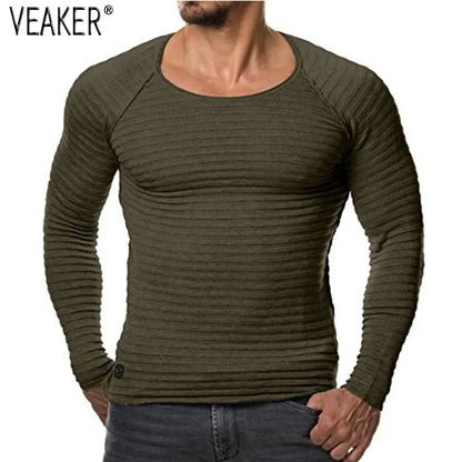 2022 Autumn Men's Knitted Sweater Pullover Male Casual Slim Fit Sweaters O-neck Long Sleeve Black Red Pullover S-2XL