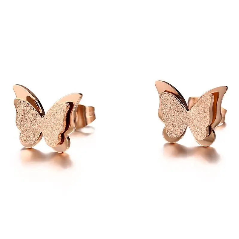 Vnox Small Butterfly Women Stud Earrings Matt Surface Stainless Steel Cute Daily Girl Earings Jewelry