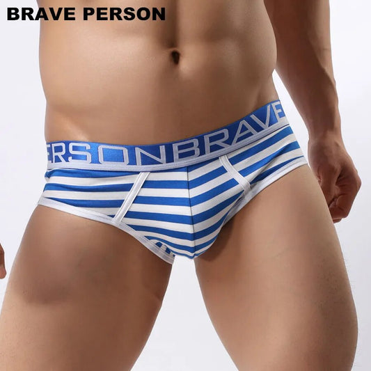 BRAVE PERSON Brand Underwear Men Briefs Cotton Striped Briefs Men Sexy Underwear Briefs Wide Belt Underpants Male Panties B1154