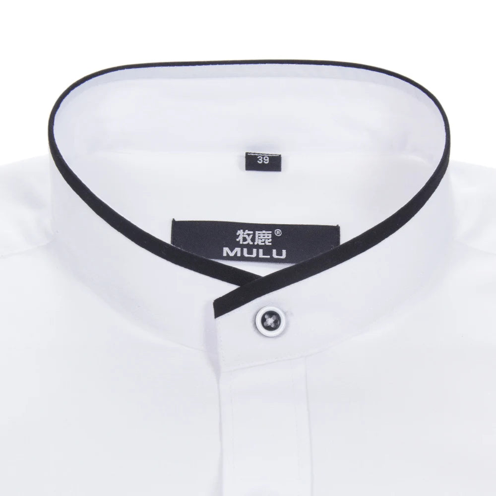 Mandarin Collar Business Formal Shirt Men's Solid Color Dress Shirt Office Wear White/Black Color Asian Size