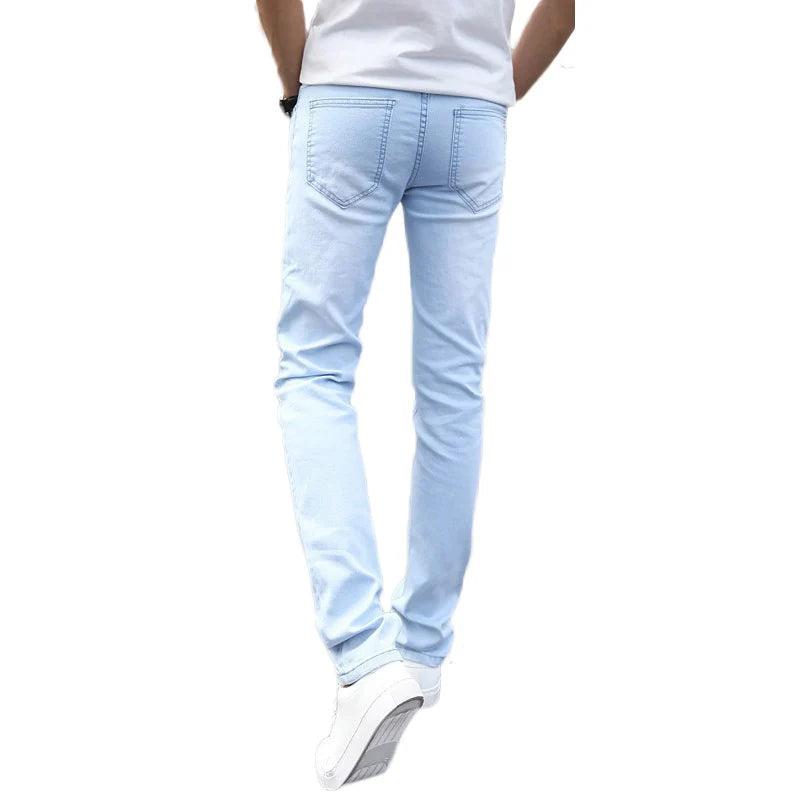 2023  New Fashion Men's Casual Stretch Skinny Jeans Trousers Tight Pants Solid Colors Cotton Stretch Denim Pants Cowboy Trousers