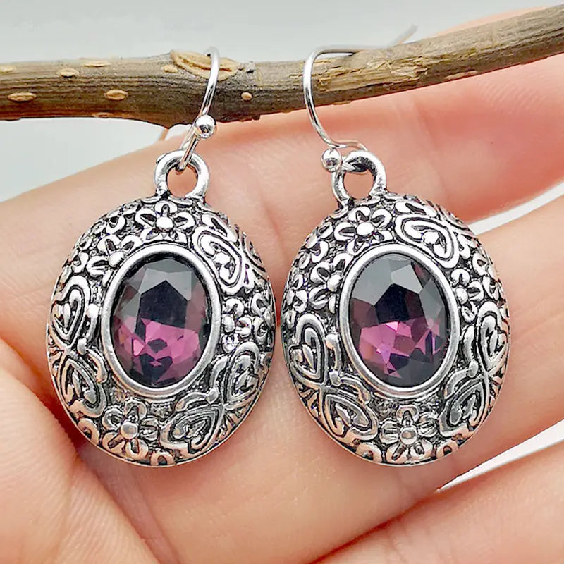 YWOSPX Vintage Purple Drop Earings Silver Dangel Earrings for Women Fashion Jewelry Wedding Statement Brincos Engagement Gifts