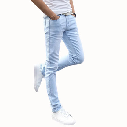 2023  New Fashion Men's Casual Stretch Skinny Jeans Trousers Tight Pants Solid Colors Cotton Stretch Denim Pants Cowboy Trousers