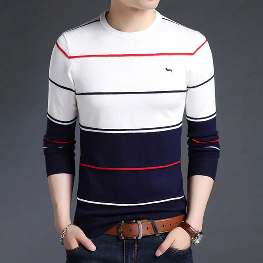 New Spring Autumn Men Casual Harmont Sweater O-Neck Knitted Striped Pullovers Sweaters Men cotton blaine Thin Wool Sweater