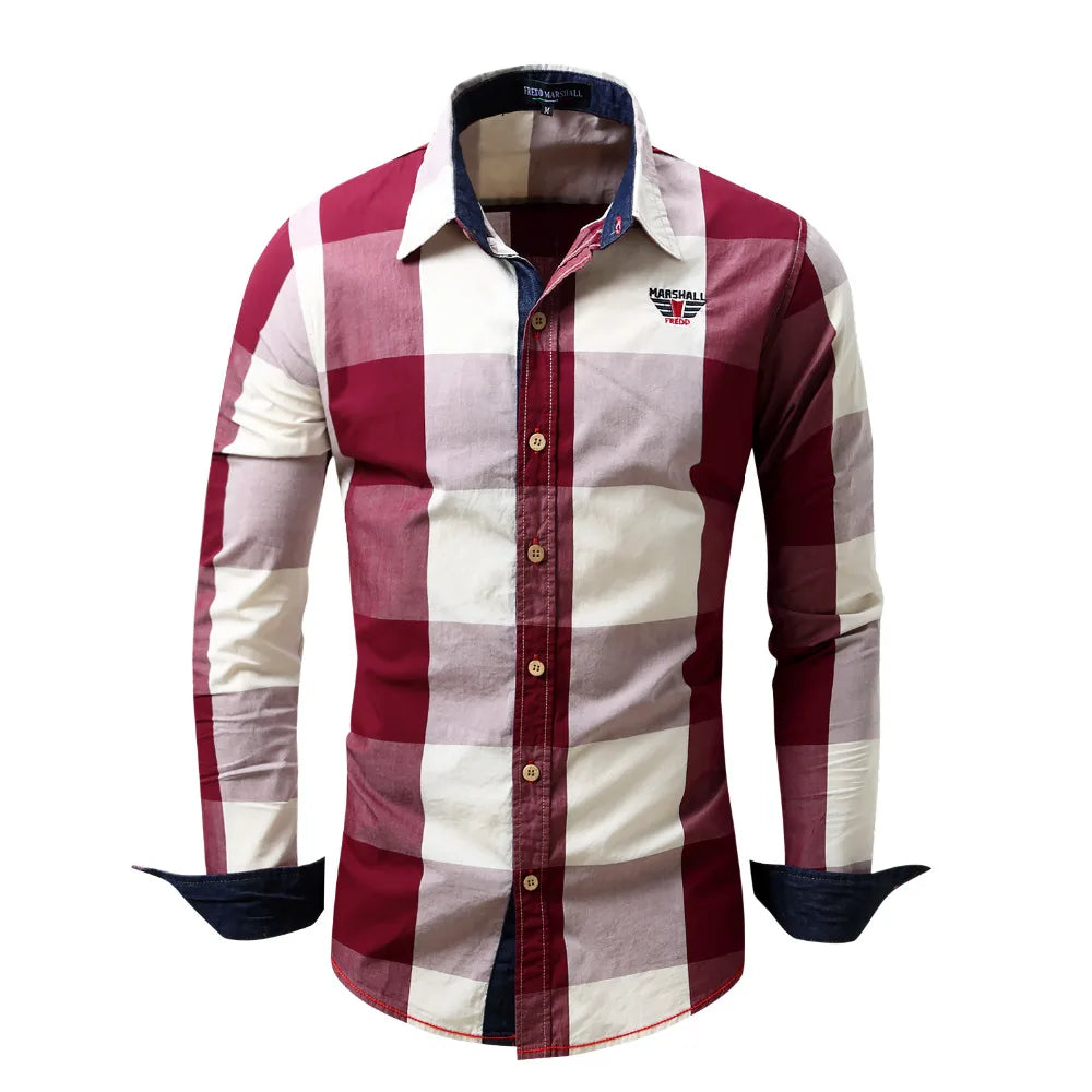 2020 New Men 100% Cotton Plaid Shirt Long Sleeve Slim Fit Dress Shirts Casual Fashion Business Social Shirt Plus Size M-3XL 099