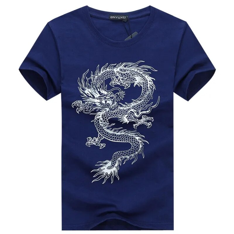 binyuxd New dragon Pure cotton Short Sleeves Hip hop Fashion Mens T-Shirt O-Neck Summer Personality Fashion men t-shirts Dragon