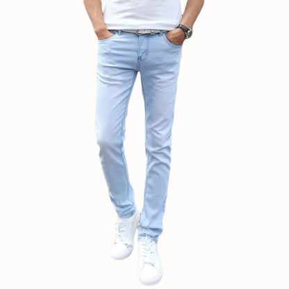 2023  New Fashion Men's Casual Stretch Skinny Jeans Trousers Tight Pants Solid Colors Cotton Stretch Denim Pants Cowboy Trousers