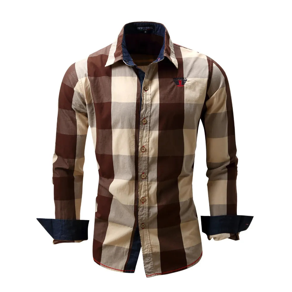 2020 New Men 100% Cotton Plaid Shirt Long Sleeve Slim Fit Dress Shirts Casual Fashion Business Social Shirt Plus Size M-3XL 099