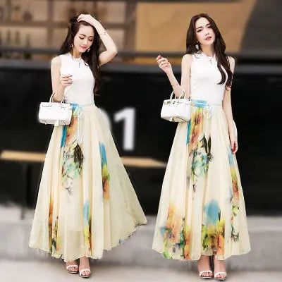 TingYiLi Long Floral Skirts Womens Holiday Beach Boho Skirt Summer Long Skirts Elegant Ladies Maxi Chiffon Skirt 8M Big Swing