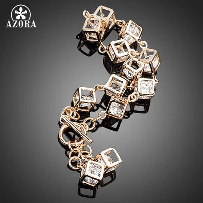 AZORA Brand Design Gold Color Stellux Austrian Crystal 12pcs Cube Charm Bracelet TS0023