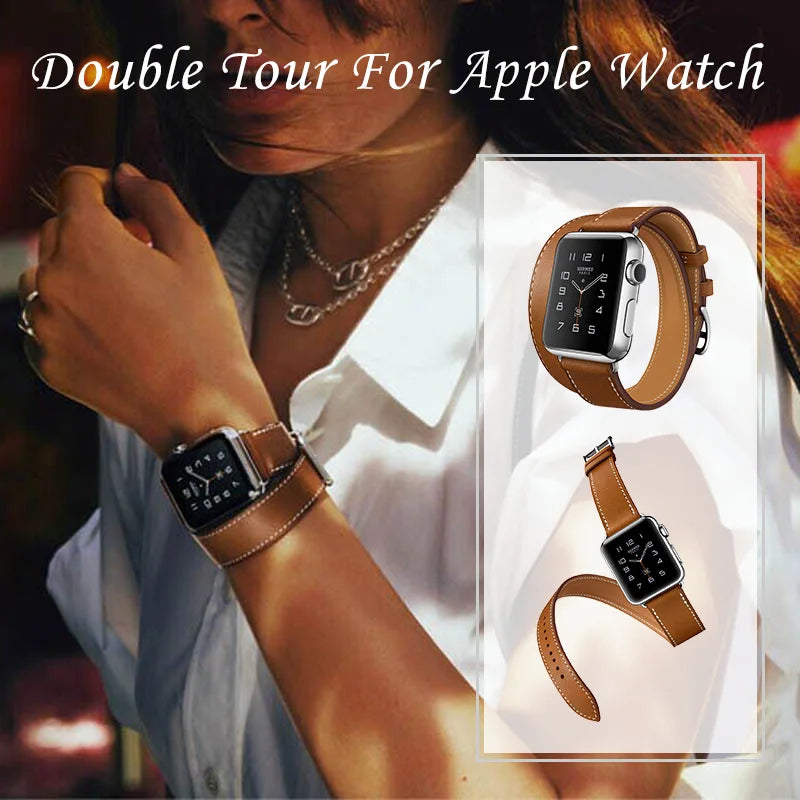 Long Soft Leather Band for apple watch 6 Iwatch Series 6 5 4 3 2 40mm 44mm 38mm 42mm Double Tour Bracelet Strap for Smart Watch