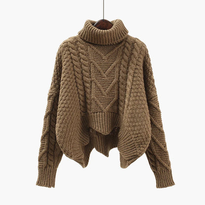 Thickened Sweater Women Autumn Winter Tops Korean Style Loose Twist Knitted Short Design Pullover Turtleneck Black Brown Female