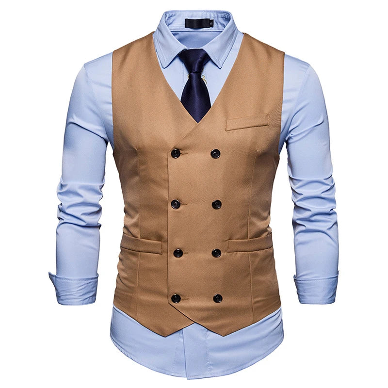 Brand Mens Double Breasted Suit Vest 2022 Fashion Slim Fit Sleeveless Waistcoat Men Business Wedding Vests Gilet Costume Homme