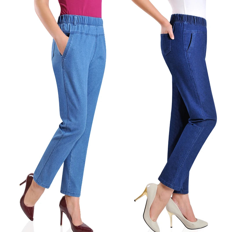 L-5XL Jeans Female 2022 Spring Summer New Embroidery Nine Denim Pants Slim High Waist Elasticity Casual Women Cowboy Pants H450