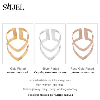 SMJEL 2023 New Fashion Boho Double Lines V Chevron Rings For Women's Gift Simple Geometric Bague Dainty Rings Femme Jewelry R248