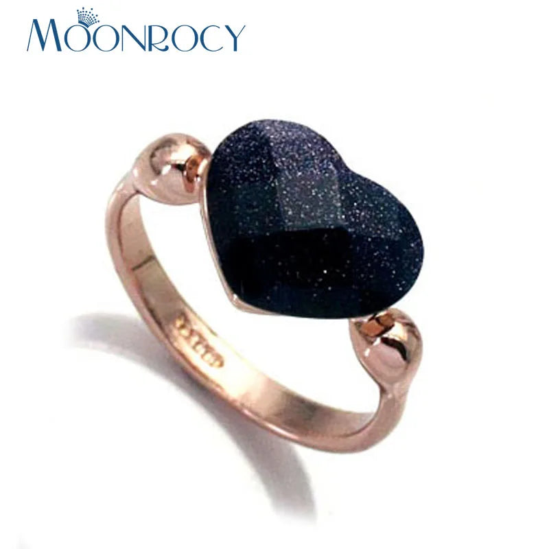 Rigant Crystal Rings Heart Shape Dropshipping Blue Sands Black Rose Gold Color Crystal  Jewelry Wholesale for Women Girl Gift