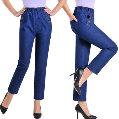 L-5XL Jeans Female 2022 Spring Summer New Embroidery Nine Denim Pants Slim High Waist Elasticity Casual Women Cowboy Pants H450