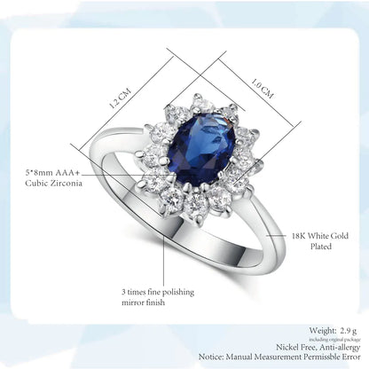 Lady Princess Diana Rings for Women Bridal Blue Crystal Wedding Engagement Promise Marriage Ring For Female Fashion Jewelry 076