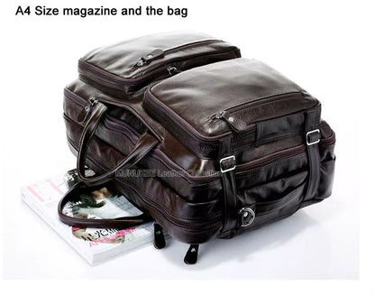 Fashion Multi-Function Full Grain Genuine Leather Travel Bag Men's Leather Luggage Travel Bag Duffle Bag Large Tote Weekend Bag