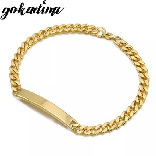 GOKADIMA Gold Color Stainless Steel Bracelet Women Jewelry Curb Chain Blank ID Bracelet 2017 Fashion Jewellery WB146