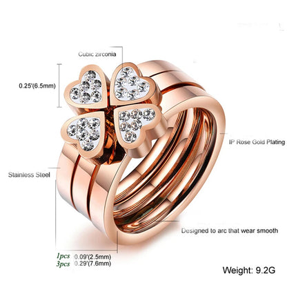New Fashion Jewelry Unique 3in1 Heart Rings For Women Surgical Steel Nickle Free CZ Cubic Zirconia Clover rings Hot Sell